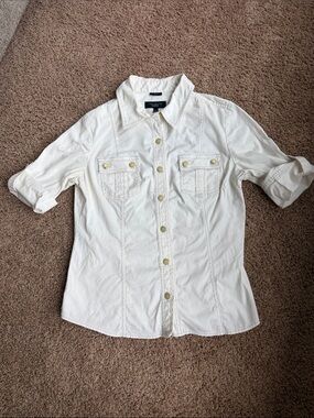 Talbots Cream Button-Front Cotton Utility Shirt